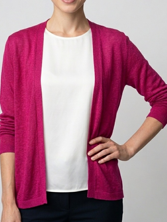 LOFT Sweaters - LOFT Silk Ramie Blend Long Sleeve Open Front Women's Pink Cardigan Size Medium